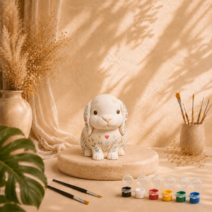 Bemalter Hase als DIY Keramik-Gips-Set mit Farben und Pinseln