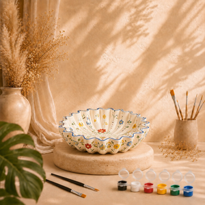 Bemalte Muschelschale als DIY Keramik-Gips-Set mit Farben und Pinseln