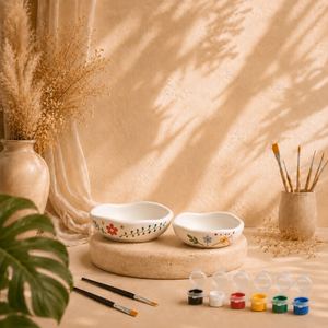 Bemaltes Schalen-Set als DIY Keramik-Gips-Set mit Farben und Pinseln