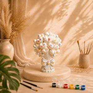 Bemaltes Herzballon-Bouquet als DIY Keramik-Gips-Set mit Farben und Pinseln