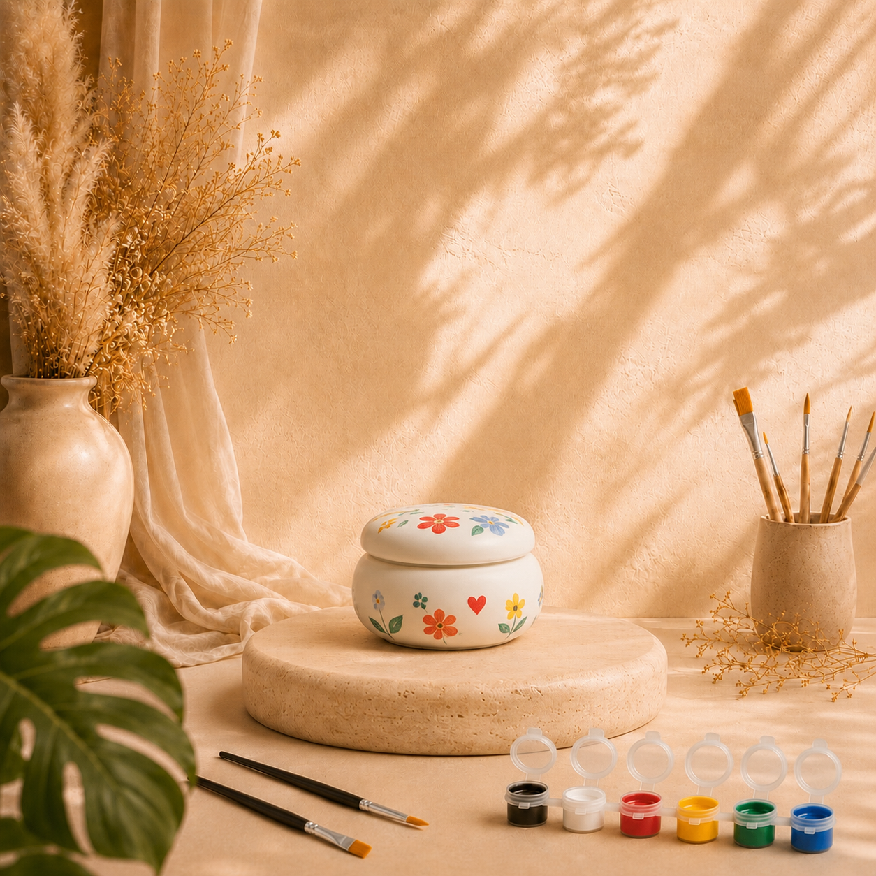 Schmuckdose zum Bemalen als DIY Keramik-Gips-Set mit Farben und Pinseln