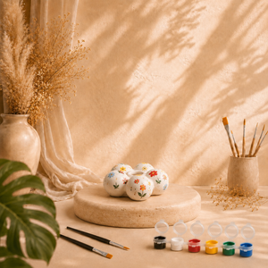 Bemalte Bubble-Kerzenhalter als DIY Keramik-Gips-Set mit Farben und Pinseln