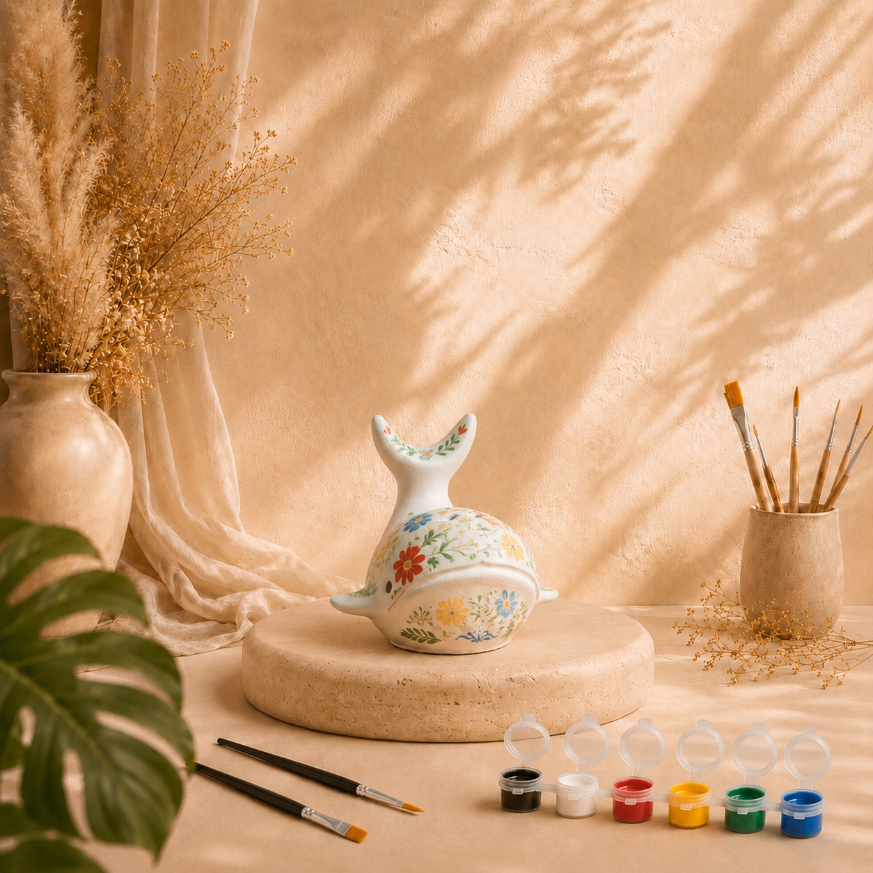 Bemalter Wal als DIY Keramik-Gips-Set mit Farben und Pinseln